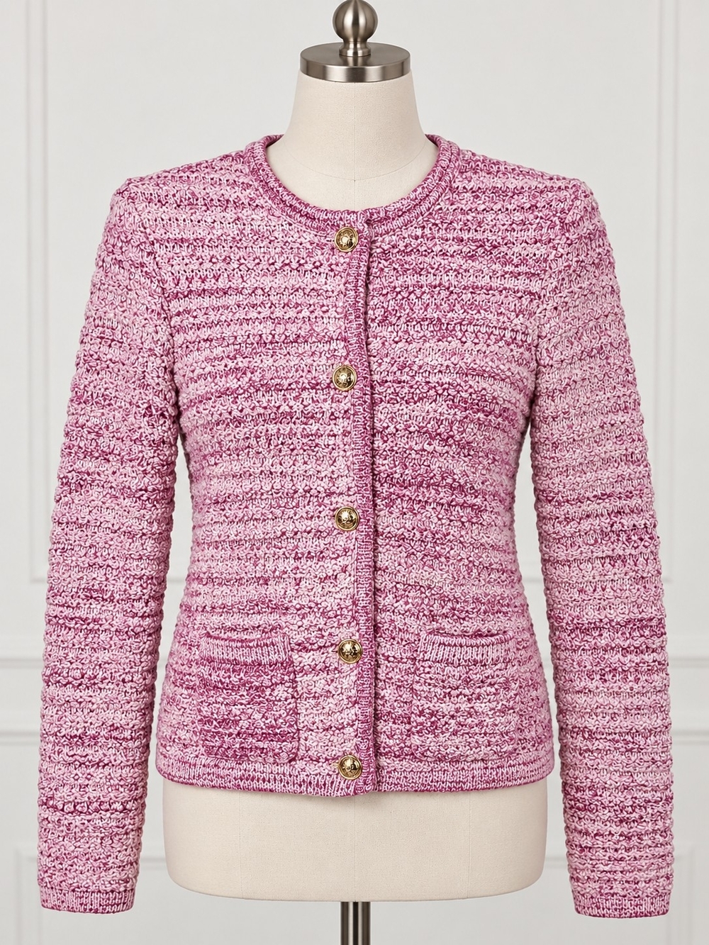 House of Harlow 1960 Marled Pink Textured Knit Cardigan